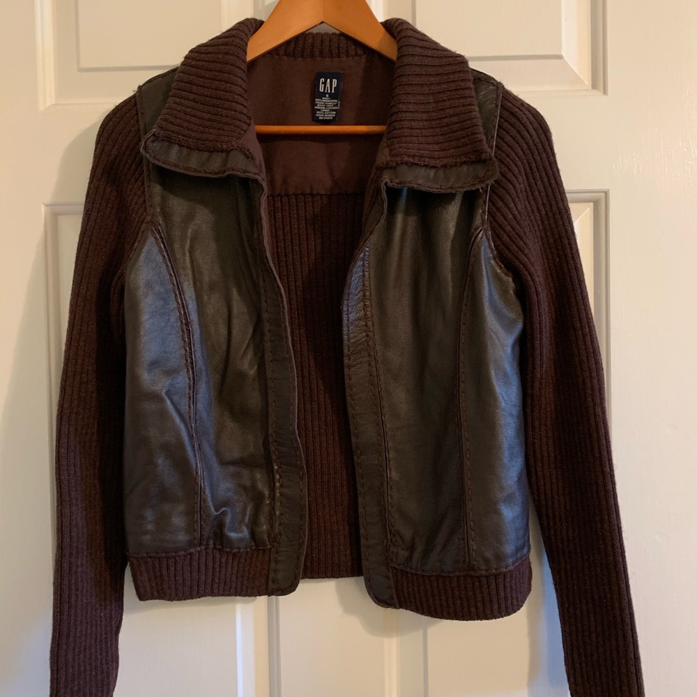 Vintage Gap jacket small brown faux leather and sweater knit